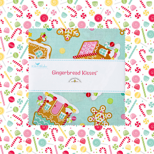 Fabric Christmas PRECUTS: 5" Charm Pack Collection Gingerbread Kisses from Riley Blake