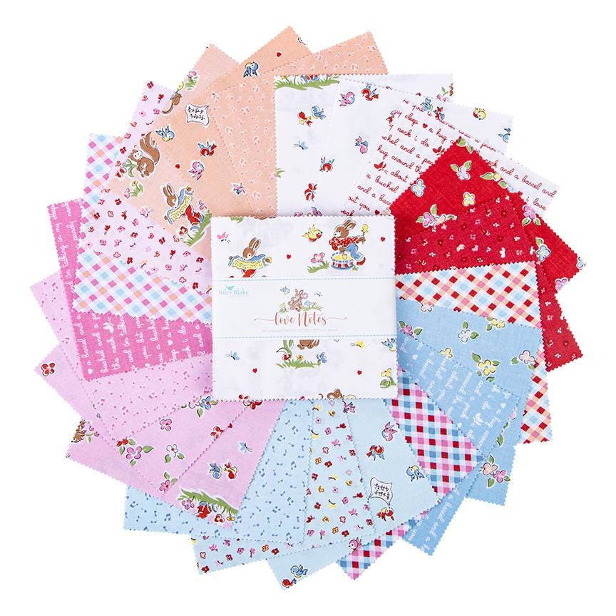 Fabric Floral/Patterned PRECUTS: 5" Stacker Collection Love Notes from Riley Blake