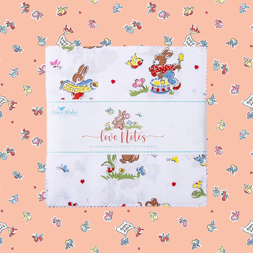 This 5" Charm pack precut includes 42 pieces from the Love Notes collection by Lindsay Wilkes of the Cottage Mama for Riley Blake Designs. Each print will be included 1-2 times in the bundle.