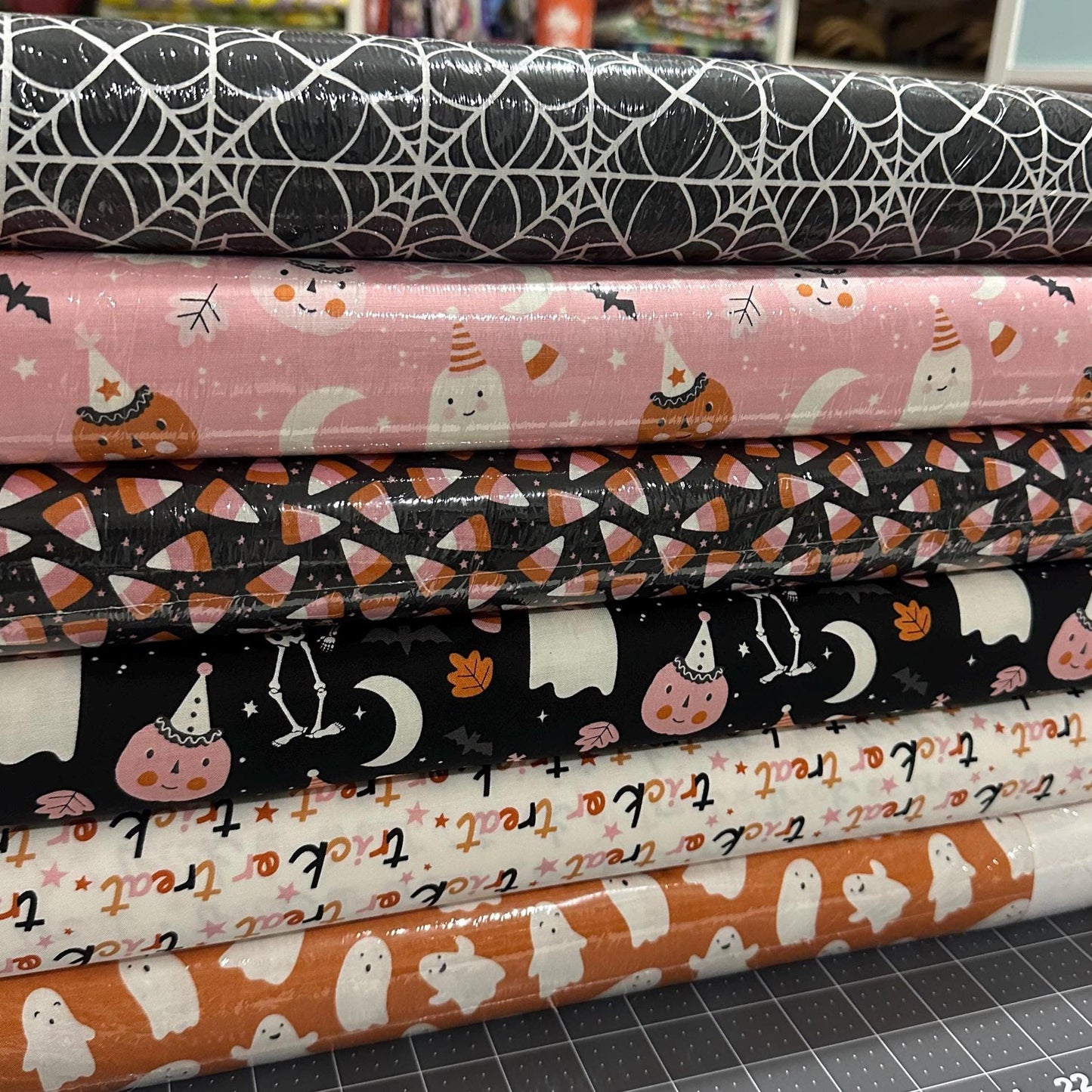 Hey Pumpkin webs main pink and black candy corn trick or treat and orange ghosts