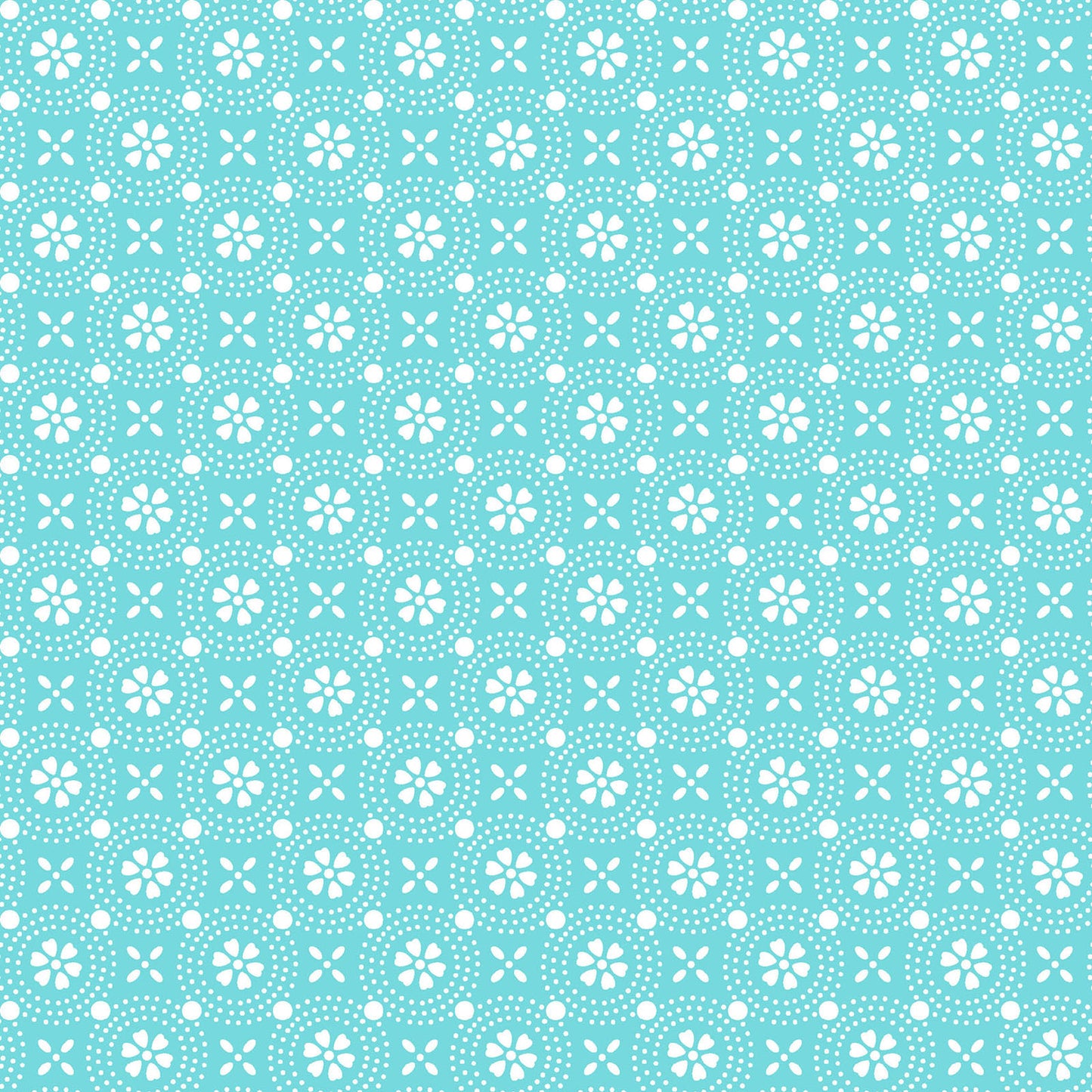 Pattern Stylized Florals: A sharp, geometric rendering of stylized blossoms from The Sippin' on Sunshine collection by Kimberbell for Maywood Studio celebrates summer with playful picnic and warm-weather motifs. This collection features bright citrus slices, refreshing drinks, gingham checks, and ditsy florals across a vibrant palette of sky blue, lemon yellow, pink, and red.