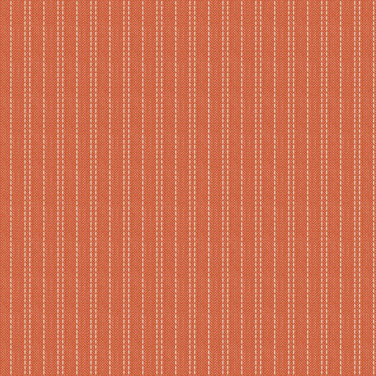 Pattern Woven Seamstripe Ginger: A woven fabric featuring tiny, delicate stripes (ticking-style) in ginger from The Tilda Creating Memories Autumn collection (part of the Seasonal Basics range) features 16 small-patterned fabrics in warm tones of ginger, saffron, brown, and rust, with touches of blue-grey and khaki. Designed by Tone Finnanger, the collection blends 9 printed and 7 woven cotton designs—including dainty florals, delicate stripes, and timeless plaids—ideal for quilting, softies, and crafting.