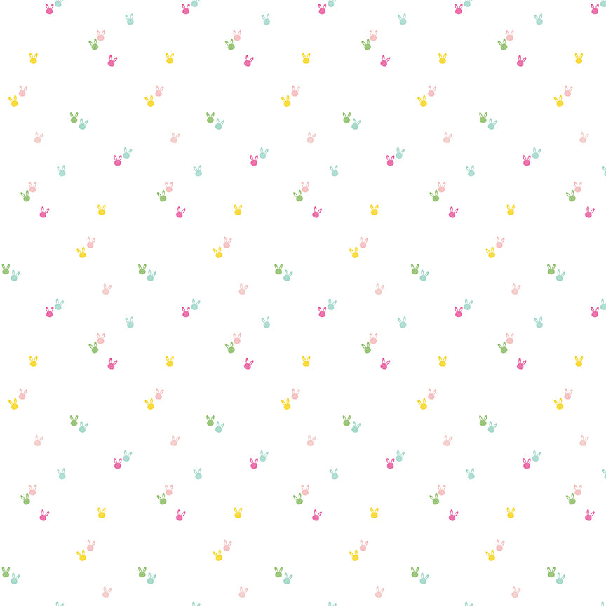 cotton fabric Pattern of small colorful bunny ears on a white background