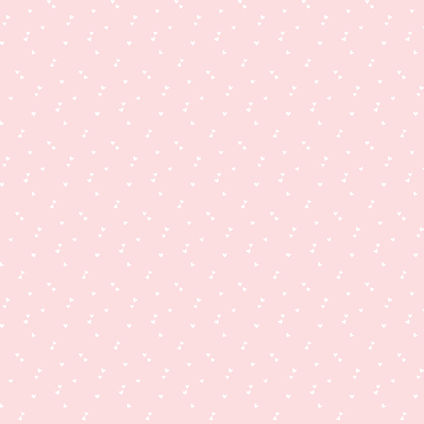 cotton fabric Pink background with small white heart patterns