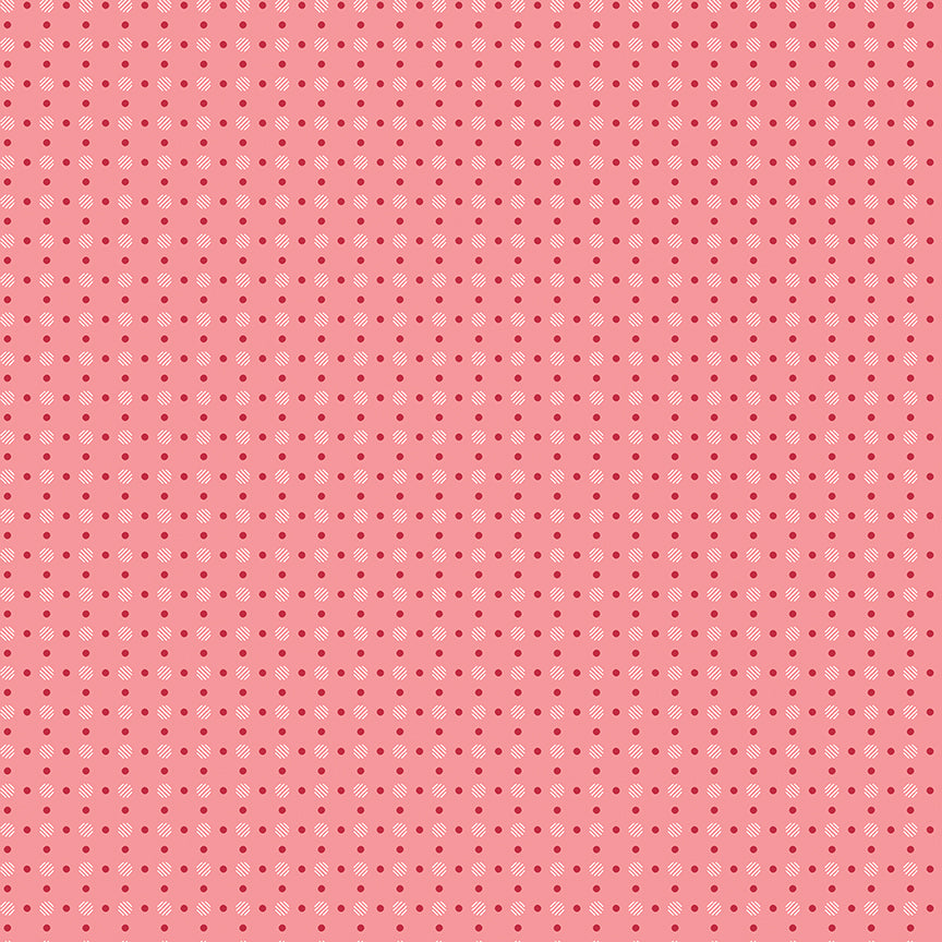 cotton fabric Pink background with small white and red polka dots