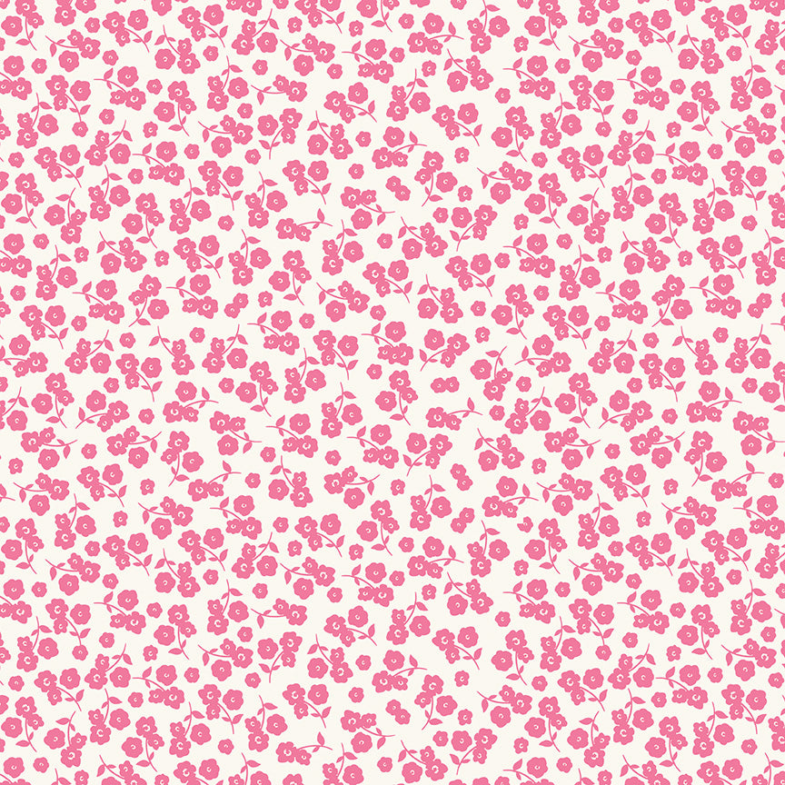 cotton fabric Pattern of small pink flowers on a white background