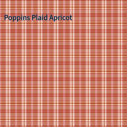 cotton fabric from spoonful of sugar collection called Poppins plaid apricot fabric is Apricot-colored plaid pattern with vertical and horizontal lines in shades of apricot, white, and pink.