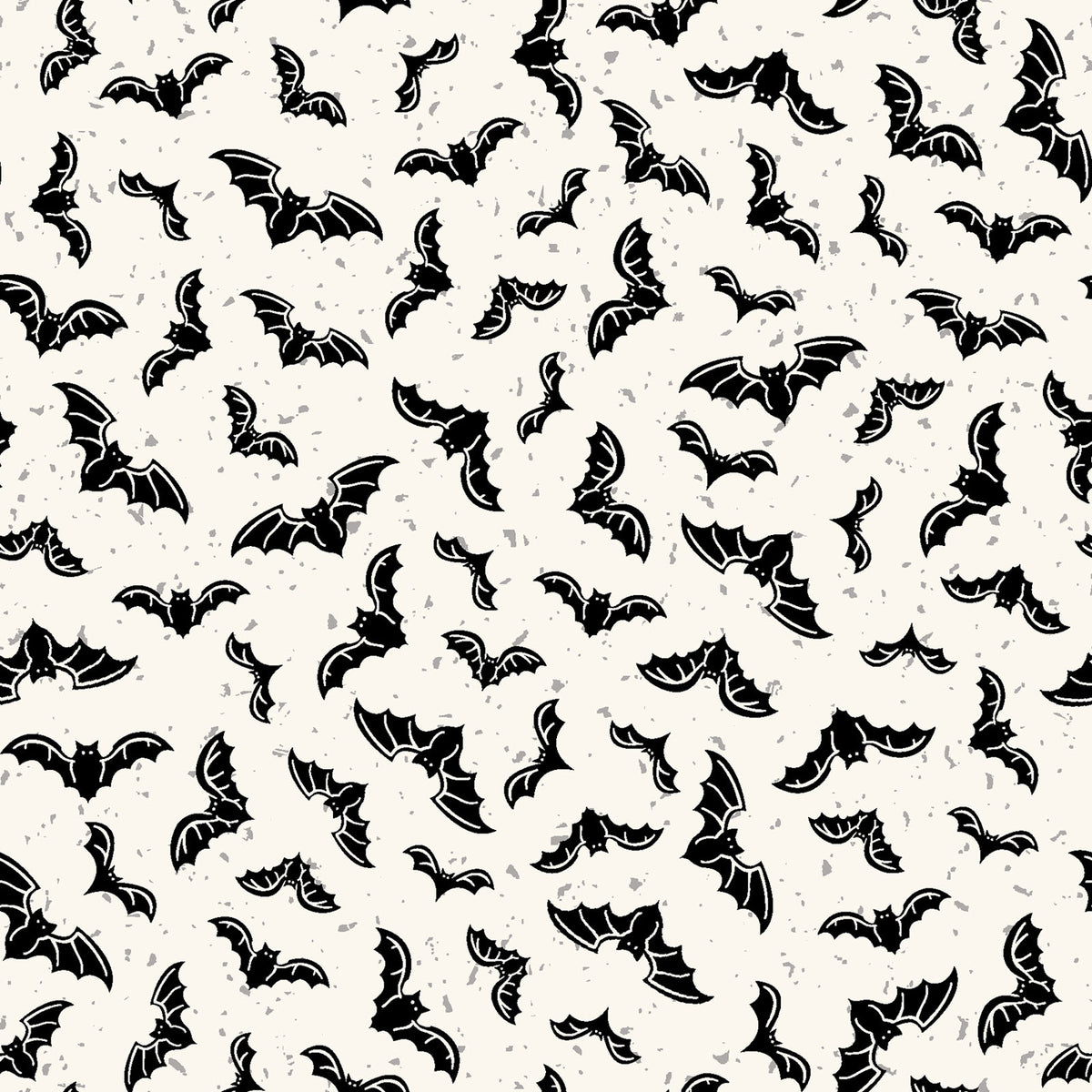 goth gardens fabric collection halloween Pattern of black bats on a white background