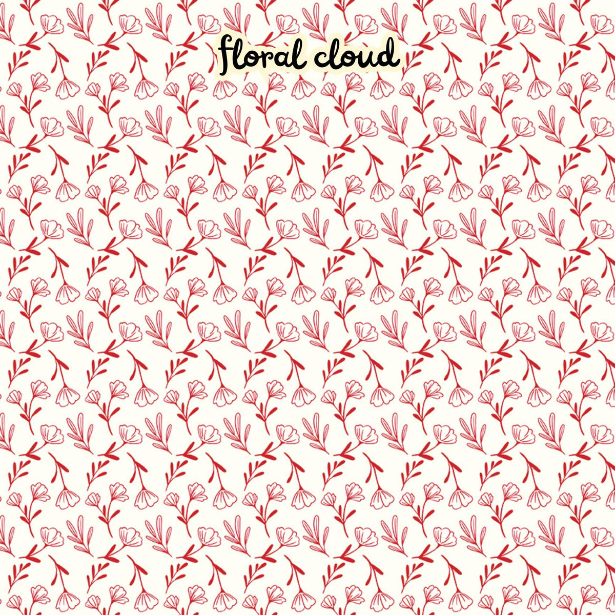 100% cotton fabric collection Radiant Ruby. This pattern is a delicate toss of small floral motifs in red on a cloud-white background. Collection is a vibrant "showstopper in scarlet" a two-tone collection which uses only "Schoolhouse" (red) and "Cloud" (off-white) to create a striking aesthetic inspired by the brilliance of a ruby gemstone.