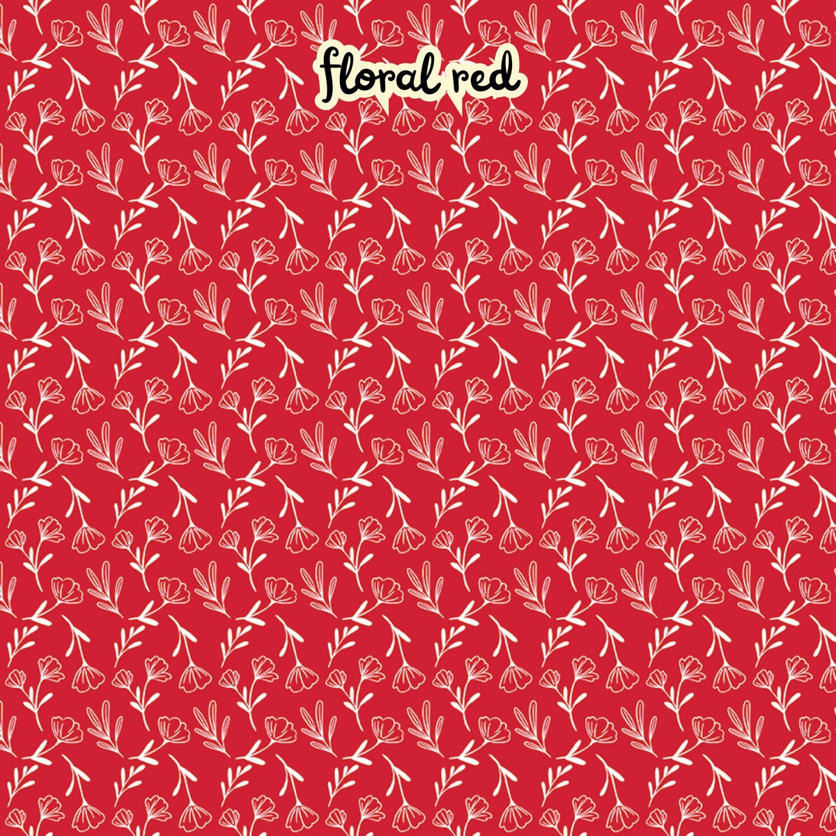 100% cotton fabric collection Radiant Ruby. This pattern is a delicate toss of small floral motifs in white on a red background. Collection is a vibrant "showstopper in scarlet" a two-tone collection which uses only "Schoolhouse" (red) and "Cloud" (off-white) to create a striking aesthetic inspired by the brilliance of a ruby gemstone.