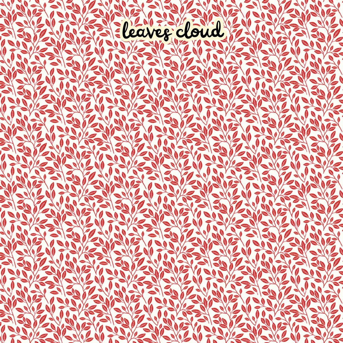 100% cotton fabric collection Radiant Ruby. This one is a botanical variant featuring red leafy patterns instead of full blooms on a cloud/white background. Collection is a vibrant "showstopper in scarlet" a two-tone collection which uses only "Schoolhouse" (red) and "Cloud" (off-white) to create a striking aesthetic inspired by the brilliance of a ruby gemstone.