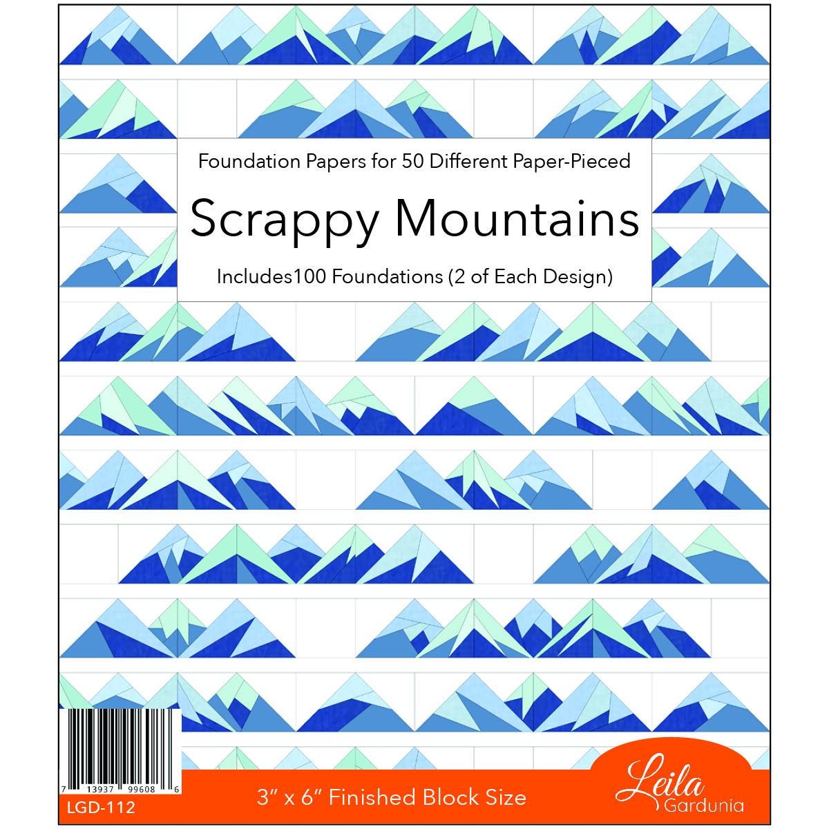 Bust through your scraps with foundation paper-pieced 3” x 6” Scrappy Mountains. The foundations are pre-printed on lightweight paper making them easy to see through and remove. The pad contains: 50 different Scrappy Mountain designs, with 100 total ( 2 of each) Basic cutting and construction instructions A link to detailed written and video instructions on how to foundation paper piece and assemble the Scrappy Mountain blocks and a link to a free quilt pattern using the Scrappy Mountain blocks