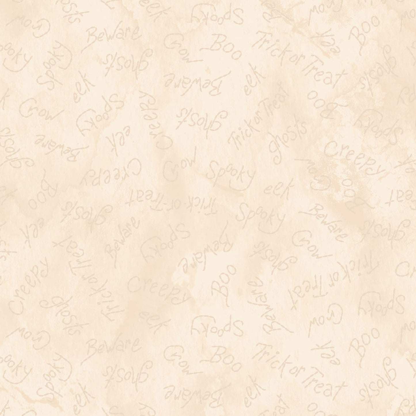 Image of pattern Spooky Words cream: A playful print featuring Halloween-themed words and phrases from the Halloween fabric collection Spooky Stiches from Maywood Studio