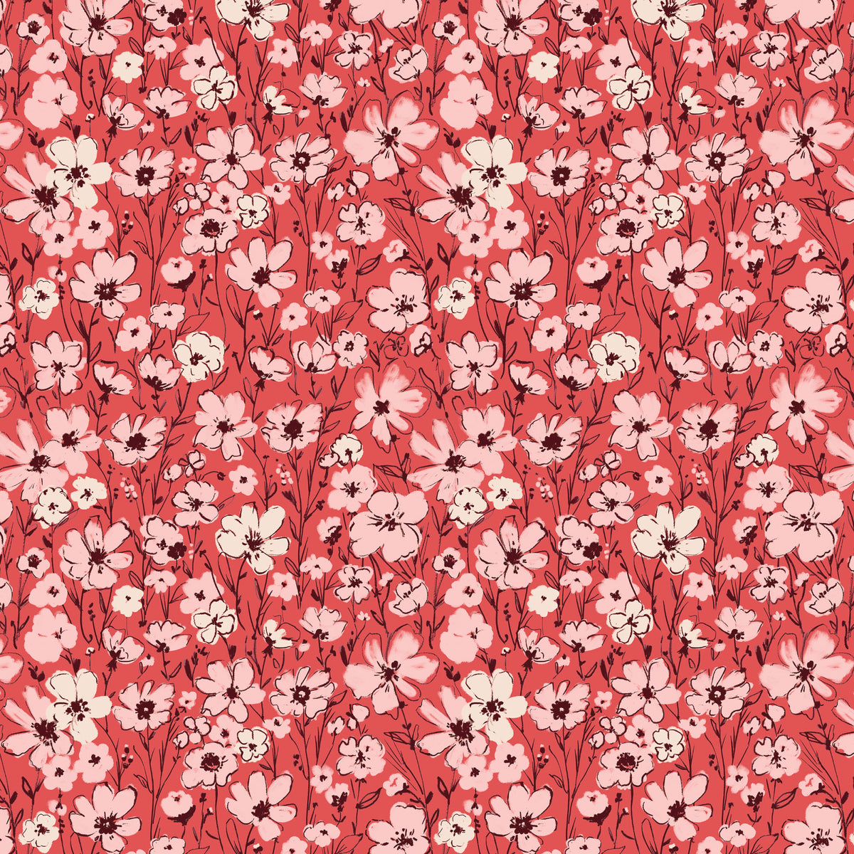 This pattern is wildflower red from The Jubilant fabric collection, which is a summer-theme inspired by outdoor picnics and vintage celebration. Collection offers color of navy, red, blue, sand, cream with patterns Bold Florals: Inspired by summer gardens and vintage charm. Classic Gingham: Traditional checked patterns suitable for picnic-themed projects. Sweet Cherries: Playful fruit motifs that emphasize the summer theme. Dots and Spots: Geometric accents to complement the larger focal prints.