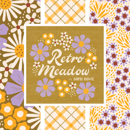 100% organic cotton fabric Book cover of 'Retro Meadow' collection  by Soph Rowe for Cloud9 with bright  floral patternsand 
