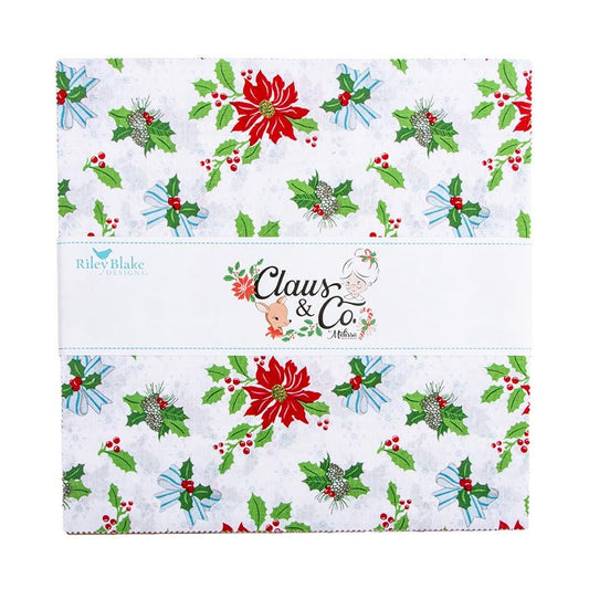 10" inch precut squares, 42 pieces from The Claus & Co. collection by Melissa Mortenson for Riley Blake Designs captures the nostalgic magic of an imagined North Pole. This festive line features whimsical houses, vintage ornaments, poinsettias, and candy canes in a charming storybook color palette.