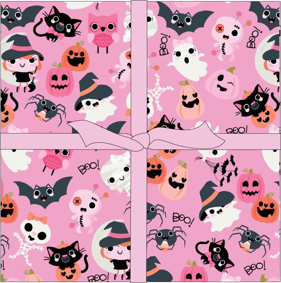 10" precut squares from The Not Scary fabric collection by Jill & Rani for Poppie Cotton celebrates the lighter side of Halloween with a playful, vibrant, and delightfully charming vibe. Featuring a cheerful palette of soft pinks, vivid oranges, gentle greys, and deep greens, the line brings whimsical ghosts, witches, and friendly critters to your seasonal crafts