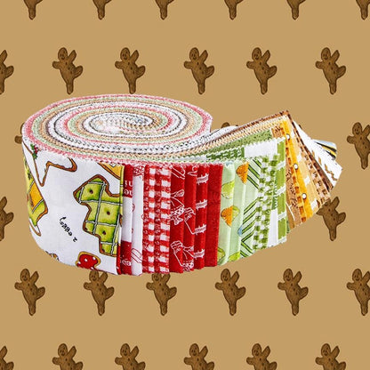   2 1/2" precut strips from The Gingerbread fabric collection from Riley Blake Designs, designed by J. Wecker Frisch, is a nostalgic, vintage-inspired holiday line celebrating the sweet tradition of Christmas cookie baking. The theme includes Antique lace patterns, classic illustrations, and soft watercolor elements layered together for a timeless look. The color palette has Warm browns, creamy whites, vibrant reds, forest greens, subtle blues, and occasional dark backgrounds.

