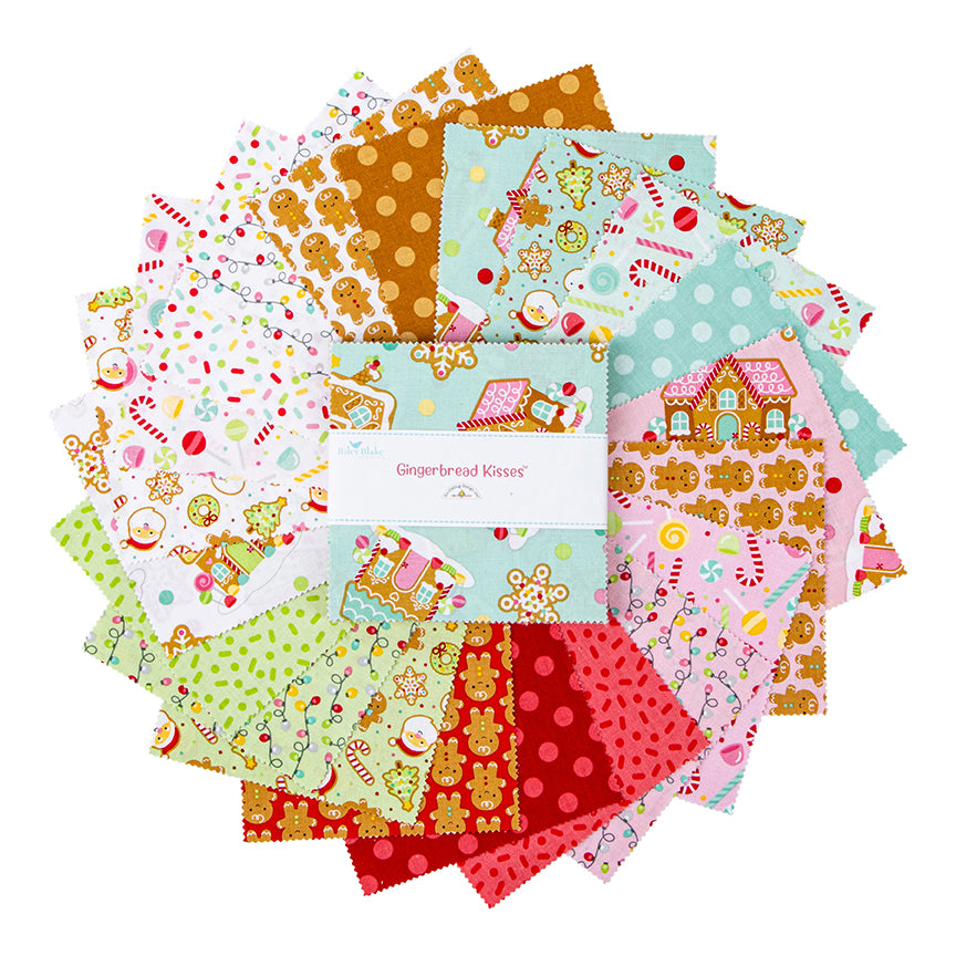 Fabric Christmas PRECUTS: 5" Charm Pack Collection Gingerbread Kisses from Riley Blake