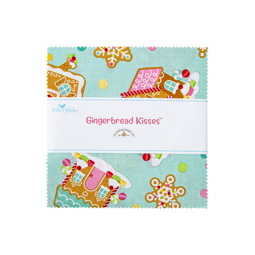 Fabric Christmas PRECUTS: 5" Charm Pack Collection Gingerbread Kisses from Riley Blake