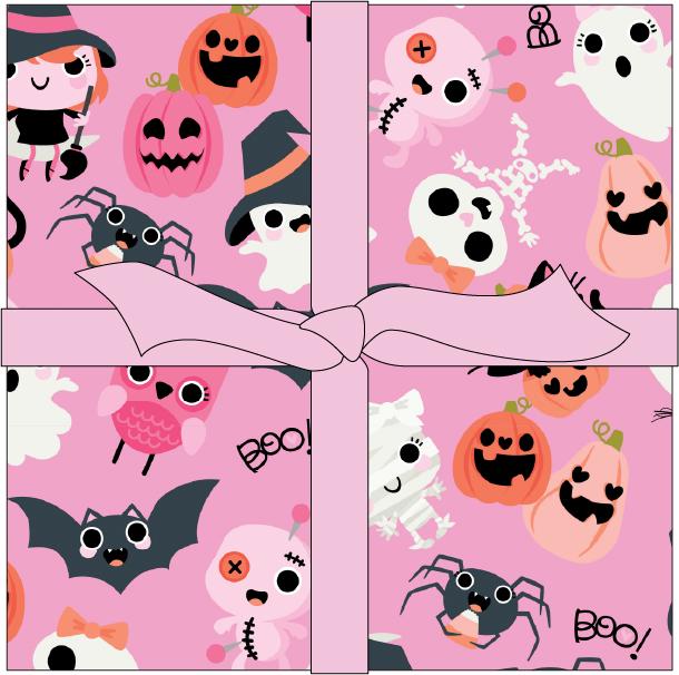 5" charm pack / precut squares from The Not Scary fabric collection by Jill & Rani for Poppie Cotton celebrates the lighter side of Halloween with a playful, vibrant, and delightfully charming vibe. Featuring a cheerful palette of soft pinks, vivid oranges, gentle greys, and deep greens, the line brings whimsical ghosts, witches, and friendly critters to your seasonal crafts