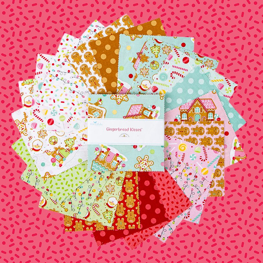 Fabric Christmas PRECUTS: 5" Charm Pack Collection Gingerbread Kisses from Riley Blake