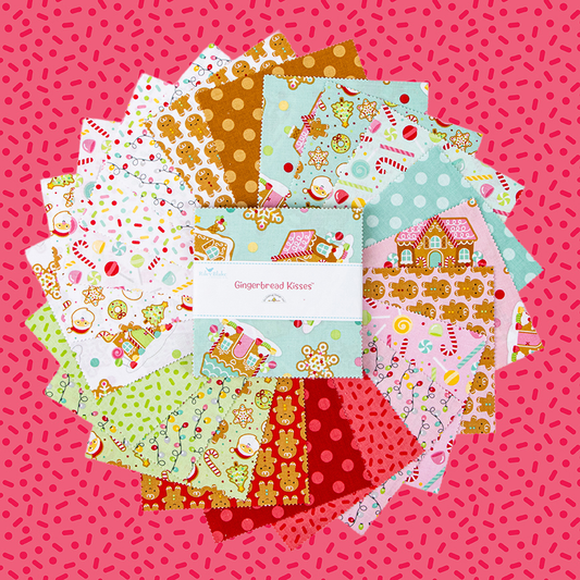 Fabric Christmas PRECUTS: 5" Charm Pack Collection Gingerbread Kisses from Riley Blake