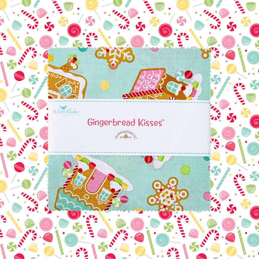 Fabric Christmas PRECUTS: 5" Charm Pack Collection Gingerbread Kisses from Riley Blake