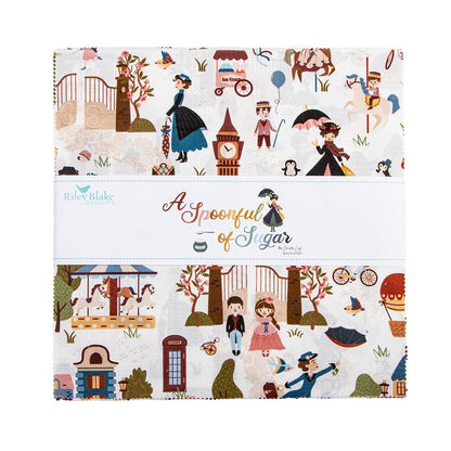 A Spoonful of Sugar by Jennifer Long of Sew A Story for Riley Blake Designs. The A Spoonful of Sugar fabric collection is a whimsical, story-filled line inspired by the timeless magic of Mary Poppins. Collection captures the nostalgia, warmth, and imaginative wonder of childhood adventures and classic London whimsy. Features iconic imagery including carousel horses, kites, charming village/park scenes, teapots, sugar bowls, teacups, birds, and lace parasols. Fabrics are a balanced mix of corals, warm creams