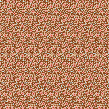 Pattern Brie Brown: A deeper brown, earthy print featuring a small, subtle pattern. from The Tilda Creating Memories Autumn collection (part of the Seasonal Basics range) features 16 small-patterned fabrics in warm tones of ginger, saffron, brown, and rust, with touches of blue-grey and khaki. Designed by Tone Finnanger, the collection blends 9 printed and 7 woven cotton designs—including dainty florals, delicate stripes, and timeless plaids—ideal for quilting, softies, and  crafting.
