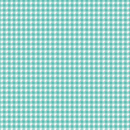 fabric pattern Check-a-Roo: A classic, peppy checkered/gingham pattern. Available in Red, Pink, and Aqua colorways  from the The Smitten Chicken collection by Lori Woods for Poppie Cotton is a cheerful, countryside-inspired fabric line. It features a lively color palette of red, pink, aqua, and white. It is ideal for quilts, kitchen projects, tea towels, and aprons