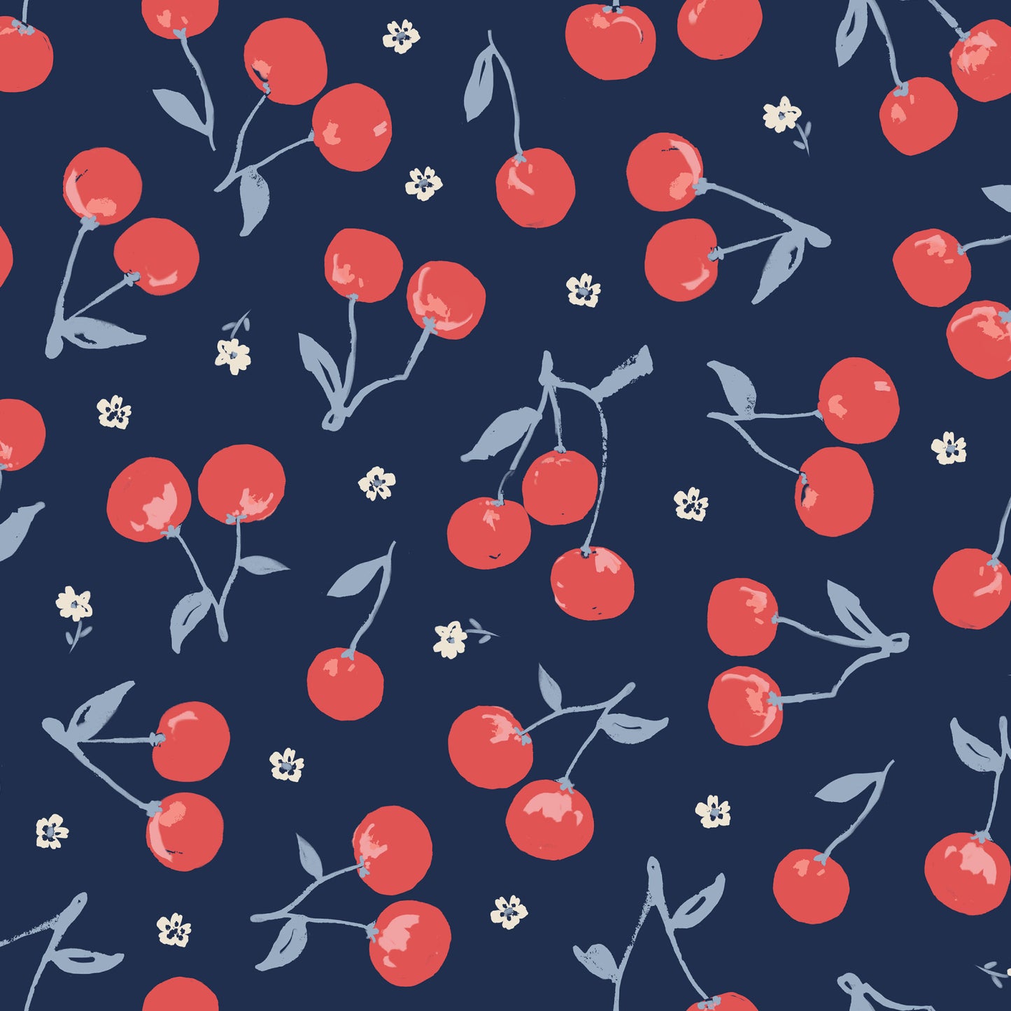 This pattern is cherries navy from The Jubilant fabric collection, which is a summer-theme inspired by outdoor picnics and vintage celebration. Collection offers color of navy, red, blue, sand, cream with patterns Bold Florals: Inspired by summer gardens and vintage charm. Classic Gingham: Traditional checked patterns suitable for picnic-themed projects. Sweet Cherries: Playful fruit motifs that emphasize the summer theme. Dots and Spots: Geometric accents to complement the larger focal prints.