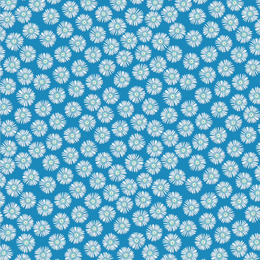 cotton fabric Pattern of white daisies on a blue background