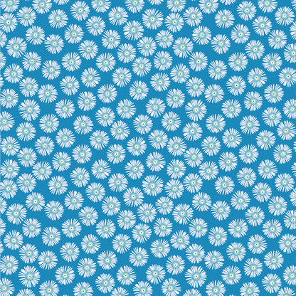 cotton fabric Pattern of white daisies on a blue background