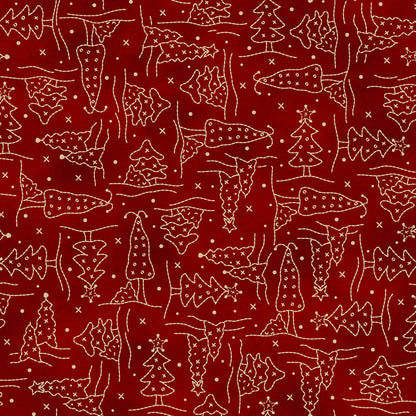 Fabric Pattern Christmas Trees in colors Green and Red from The Christmastime fabric collection by Robin Kingsley for Maywood Studio captures the charm of a country Christmas. The line features nostalgic redwork and greenwork motifs in a classic color palette of mottled cream, red, and green.