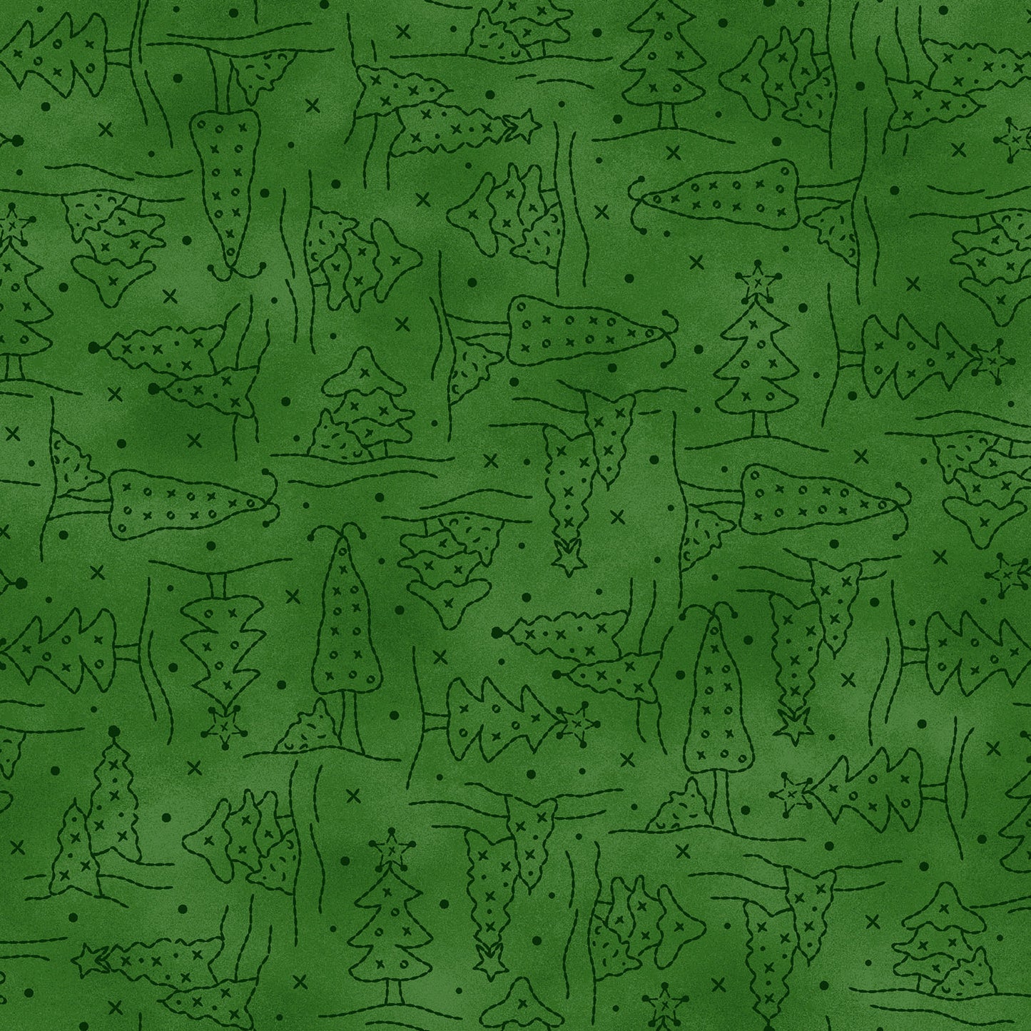 Fabric Pattern Christmas Trees in colors Green and Red from The Christmastime fabric collection by Robin Kingsley for Maywood Studio captures the charm of a country Christmas. The line features nostalgic redwork and greenwork motifs in a classic color palette of mottled cream, red, and green.
