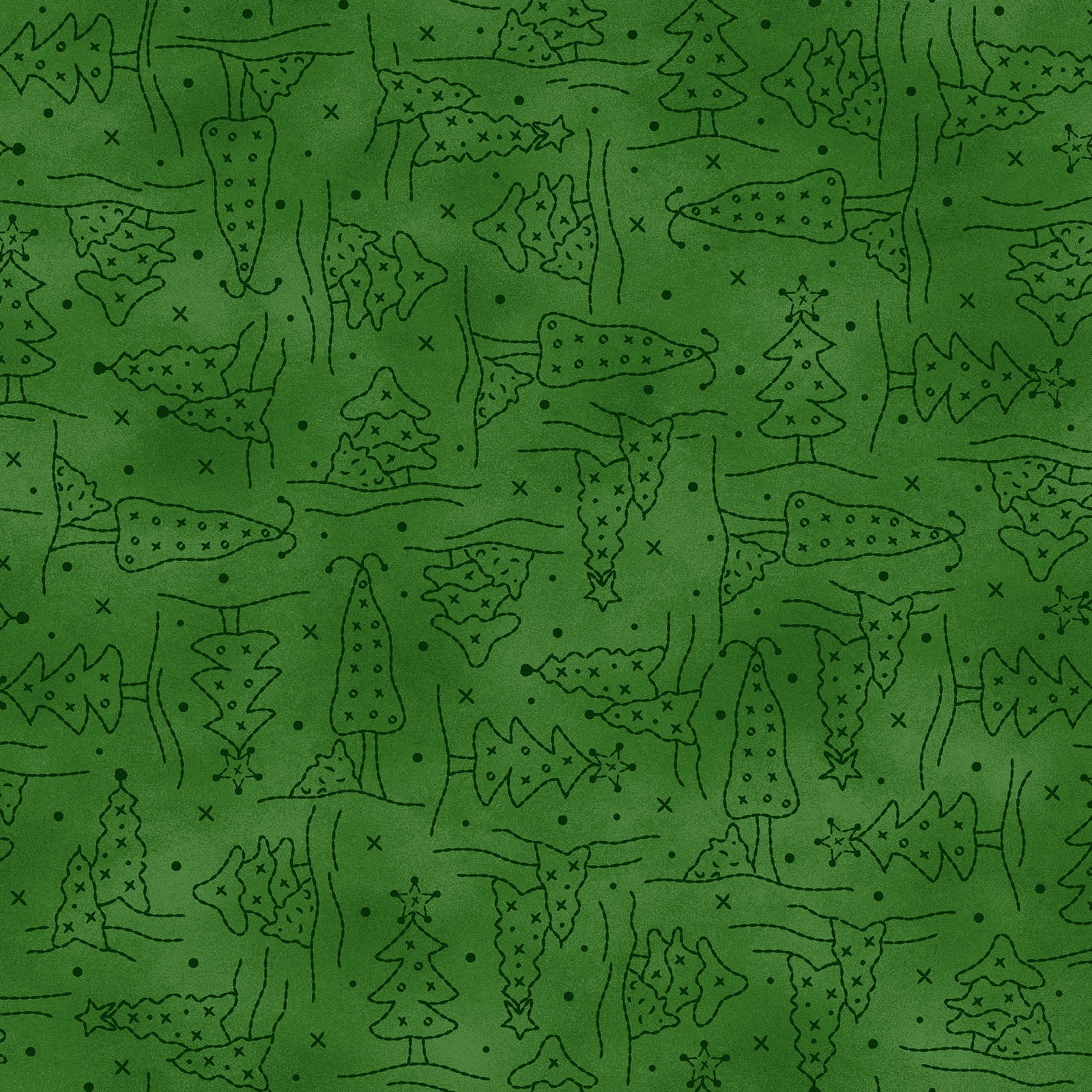 Fabric Pattern Christmas Trees in colors Green and Red from The Christmastime fabric collection by Robin Kingsley for Maywood Studio captures the charm of a country Christmas. The line features nostalgic redwork and greenwork motifs in a classic color palette of mottled cream, red, and green.
