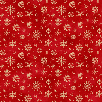 Fabric Pattern Snowflakes in colors Cream, Green and, Red from The Christmastime fabric collection by Robin Kingsley for Maywood Studio captures the charm of a country Christmas. The line features nostalgic redwork and greenwork motifs in a classic color palette of mottled cream, red, and green.