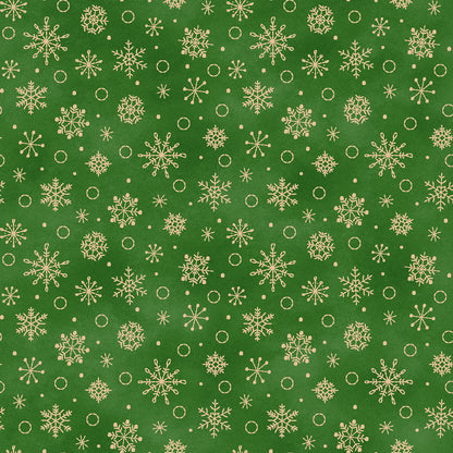 Fabric Pattern Snowflakes in colors Cream, Green and, Red from The Christmastime fabric collection by Robin Kingsley for Maywood Studio captures the charm of a country Christmas. The line features nostalgic redwork and greenwork motifs in a classic color palette of mottled cream, red, and green.