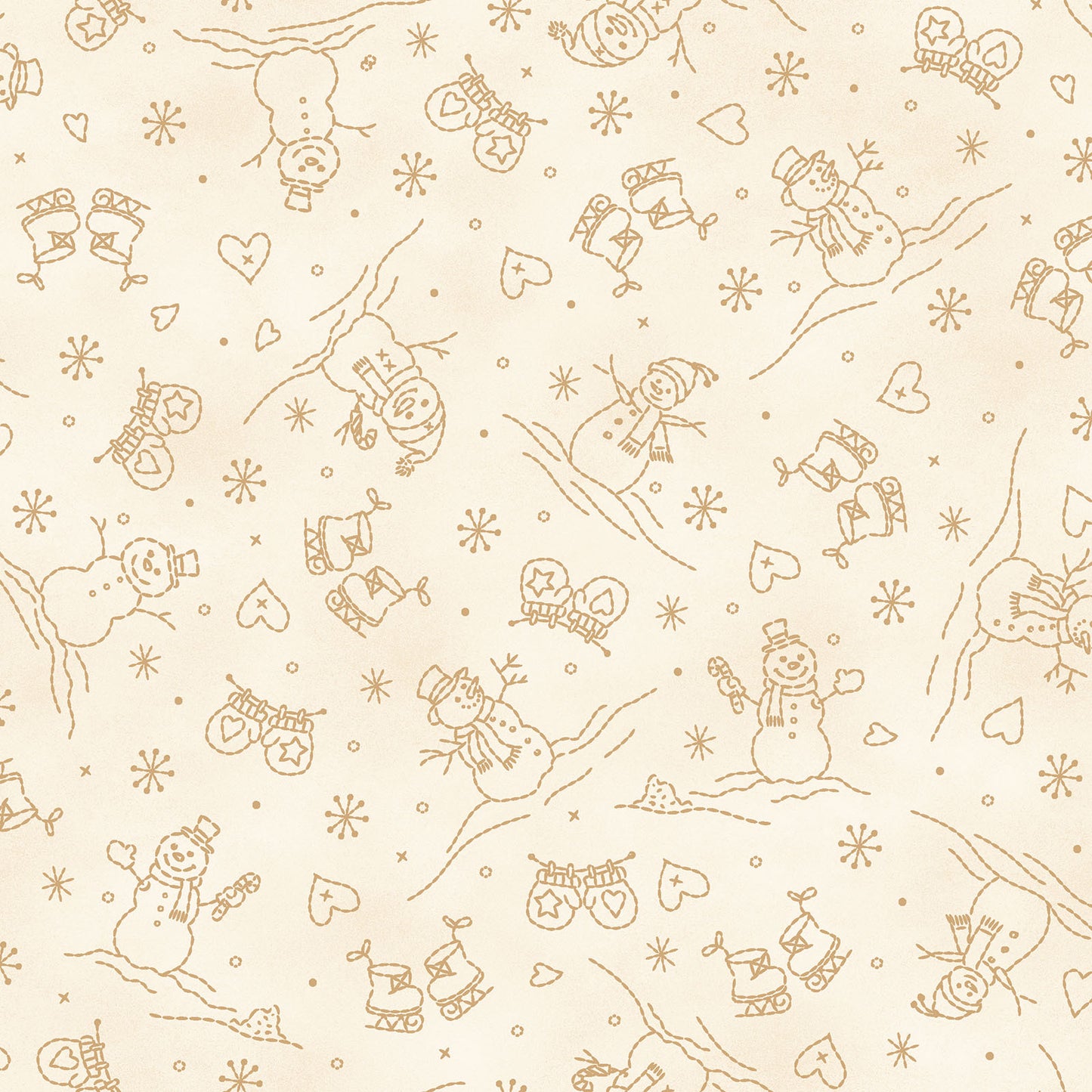 Fabric Pattern Snowman in colors Cream and Red from The Christmastime fabric collection by Robin Kingsley for Maywood Studio captures the charm of a country Christmas. The line features nostalgic redwork and greenwork motifs in a classic color palette of mottled cream, red, and green.