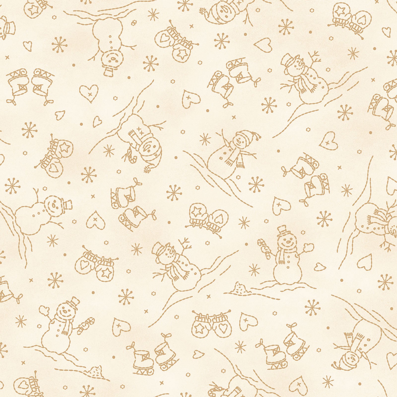 Fabric Pattern Snowman in colors Cream and Red from The Christmastime fabric collection by Robin Kingsley for Maywood Studio captures the charm of a country Christmas. The line features nostalgic redwork and greenwork motifs in a classic color palette of mottled cream, red, and green.