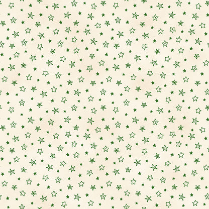 Fabric Pattern Stars in colors Green and Red from The Christmastime fabric collection by Robin Kingsley for Maywood Studio captures the charm of a country Christmas. The line features nostalgic redwork and greenwork motifs in a classic color palette of mottled cream, red, and green.