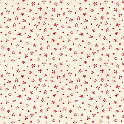 Fabric Pattern Stars in colors Green and Red from The Christmastime fabric collection by Robin Kingsley for Maywood Studio captures the charm of a country Christmas. The line features nostalgic redwork and greenwork motifs in a classic color palette of mottled cream, red, and green.