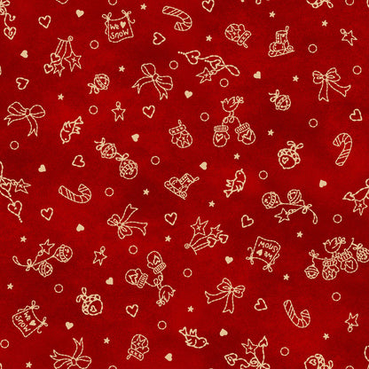 Fabric Pattern Stocking Stuffers in colors Cream Green and Red from The Christmastime fabric collection by Robin Kingsley for Maywood Studio captures the charm of a country Christmas. The line features nostalgic redwork and greenwork motifs in a classic color palette of mottled cream, red, and green.