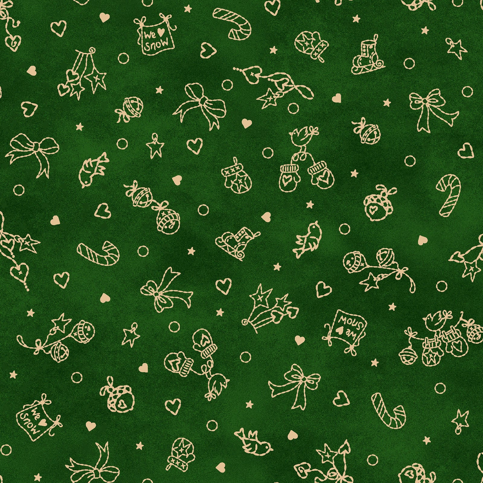 Fabric Pattern Stocking Stuffers in colors Cream Green and Red from The Christmastime fabric collection by Robin Kingsley for Maywood Studio captures the charm of a country Christmas. The line features nostalgic redwork and greenwork motifs in a classic color palette of mottled cream, red, and green.