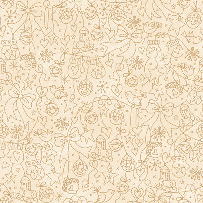 Fabric Pattern Tree Decorations in colors Cream Green and Red from The Christmastime fabric collection by Robin Kingsley for Maywood Studio captures the charm of a country Christmas. The line features nostalgic redwork and greenwork motifs in a classic color palette of mottled cream, red, and green.