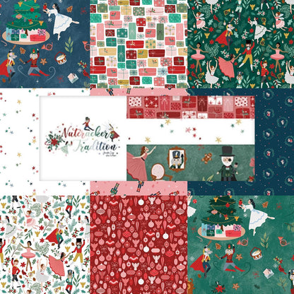 The Nutcracker Tradition fabric collection designed by Jennifer Long of Sew A Story for Riley Blake Designs. Inspired by the classic Christmas Eve ballet, this whimsical collection features nostalgic storybook illustrations, holiday motifs, and beloved characters like the Nutcracker, Clara, the Mouse King, and the Sugar Plum Fairy.