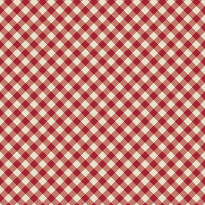 Fabric pattern Plaid: A crisp, geometric holiday plaid that works as a great coordinating blender for borders and bindings. Background Colors: Forest Red and linen from The Christmas Time fabric collection by Dani Mogstad for Riley Blake Designs features nostalgic, vintage-inspired holiday look. It captures the charm of the season with woodland deer, vintage Santas, and holiday foliage. The collection spans a classic palette of red, green, and neutral tones.