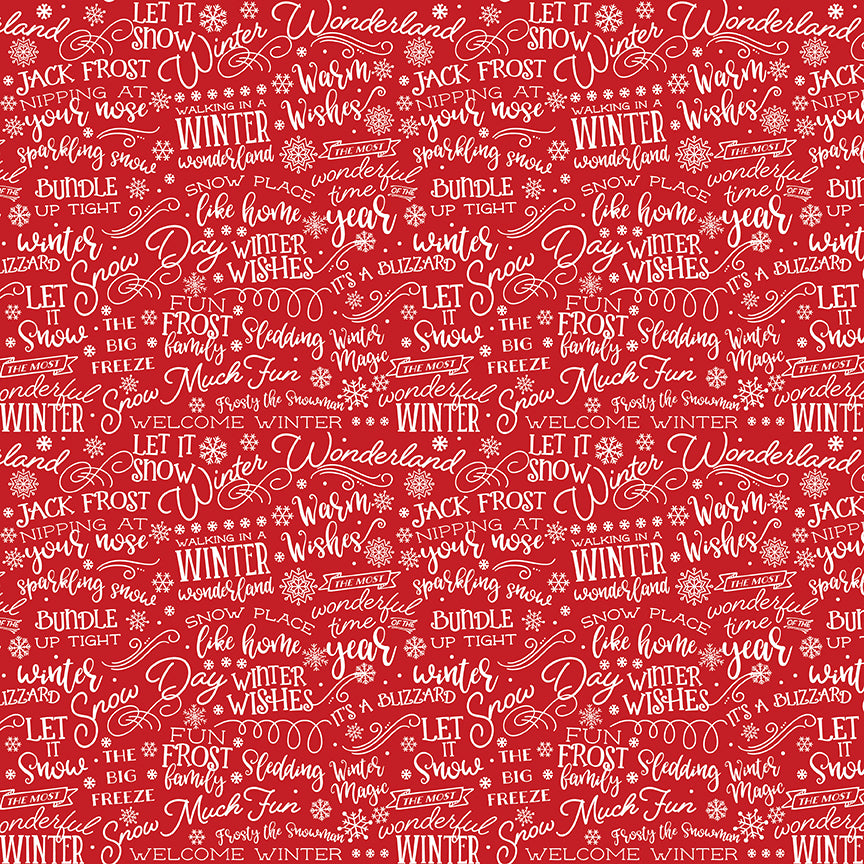 Pattern Text (Navy, Powder, Red) featuring a Typographic design featuring wintry, cheerful phrases, words, and seasonal typography. Pattern is part of the A Perfect Winter Fabric collection by Lori Whitlock for Riley Blake Designs is a festive 100% cotton line. It features a cozy palette of icy blues, powder white, and rich red. This collection is perfect for winter projects, quilts, apparel, and home decor.
