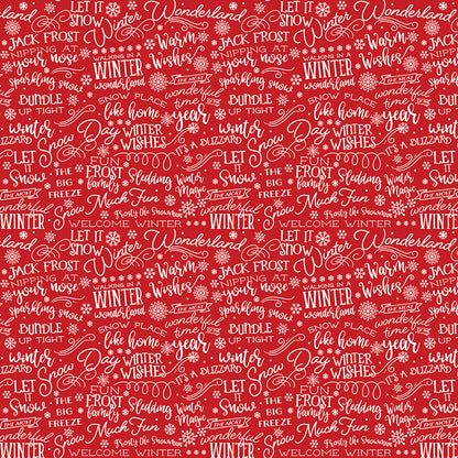 Pattern Text (Navy, Powder, Red) featuring a Typographic design featuring wintry, cheerful phrases, words, and seasonal typography. Pattern is part of the A Perfect Winter Fabric collection by Lori Whitlock for Riley Blake Designs is a festive 100% cotton line. It features a cozy palette of icy blues, powder white, and rich red. This collection is perfect for winter projects, quilts, apparel, and home decor.